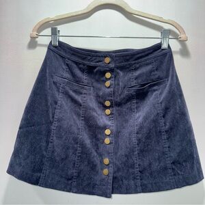 LuLus Navy Blue Lightweight Corduroy Button Front Mini‎ Skirt Size S Academia